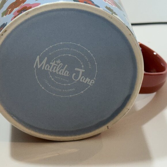 Matilda Jane Floral Coffee Mug NIB Blue Polka Dot Inside Hard to Find - Picture 2 of 6